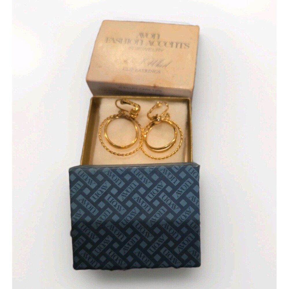 Vintage 1976 Avon Fashion Accents In A Whirl Clip Earring Double Goldtone Hoops